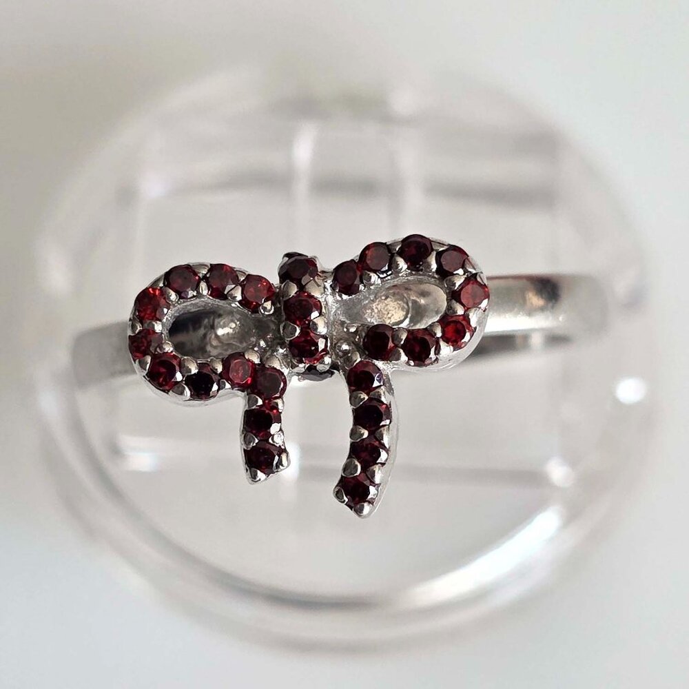 Sterling Silver 925 Garnet Crystal Bow Ring